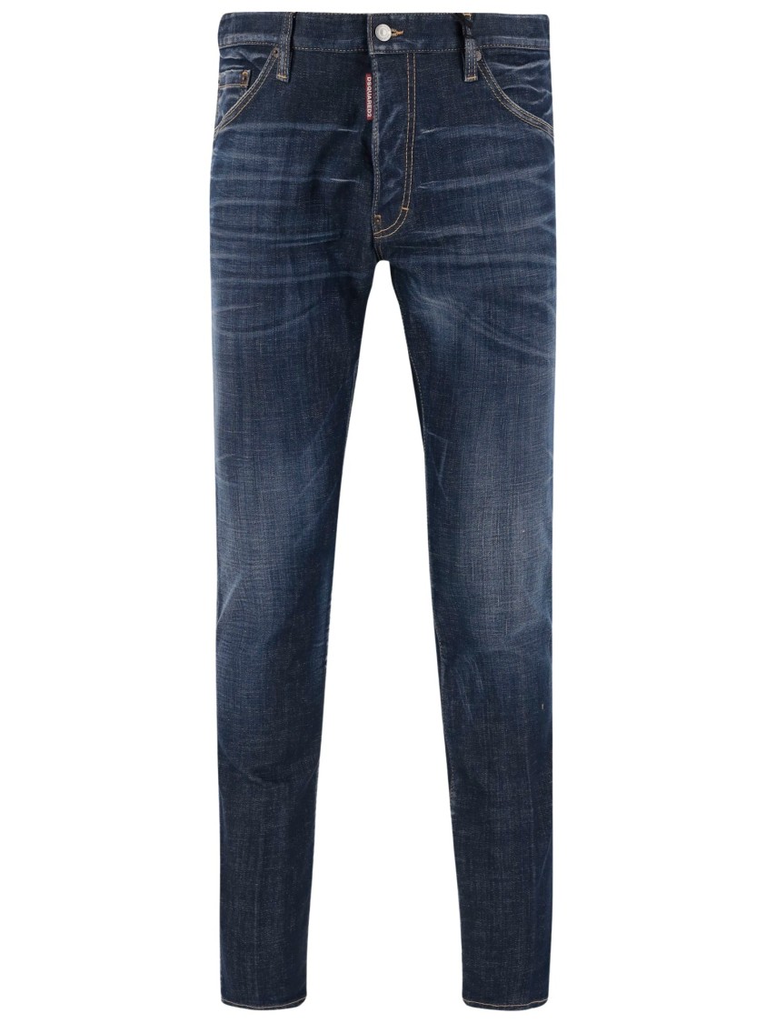 Dsquared2 Blue Slim Jeans With Rips And Bleach Effect In Cotton Blend Denim Man In Blue