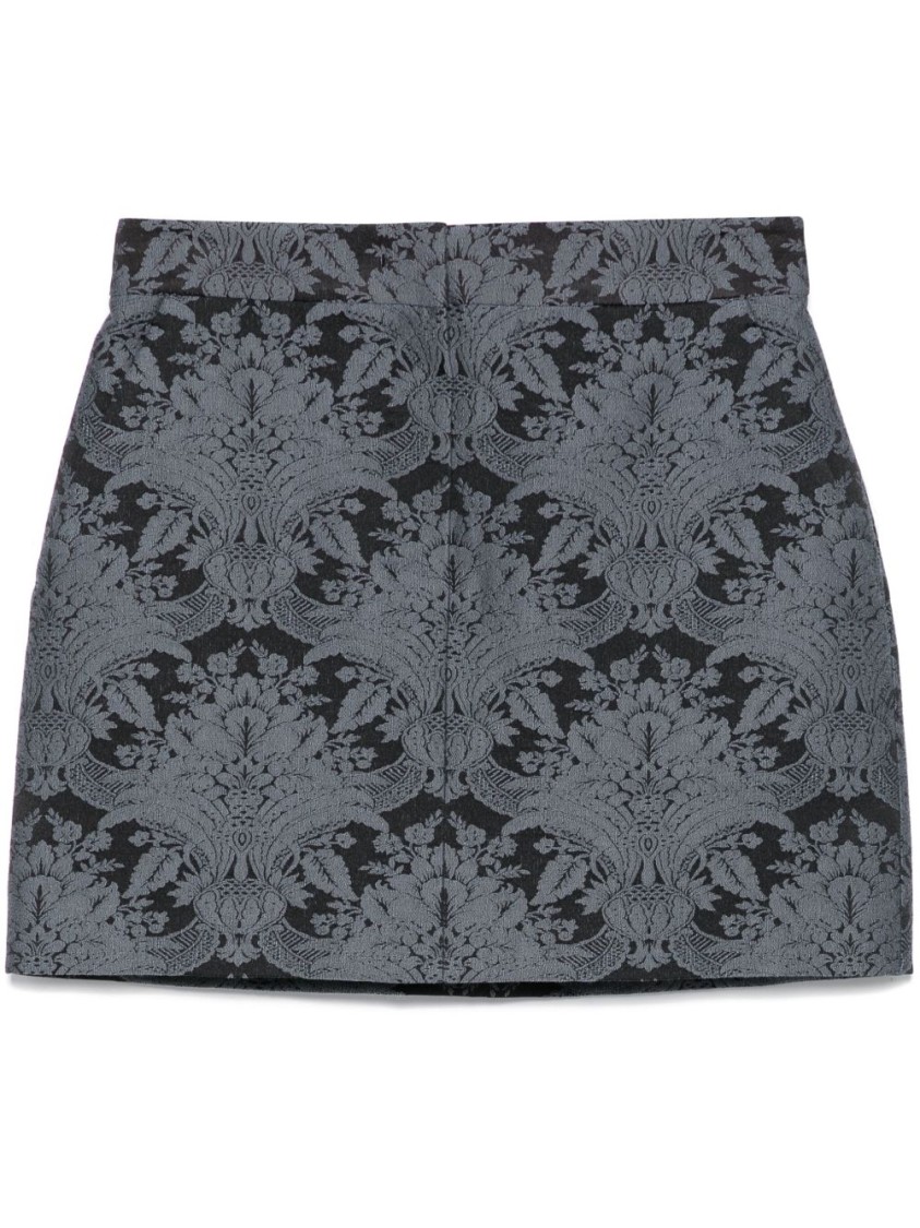 Max Mara Technical Wool Jacquard Miniskirt In Grey