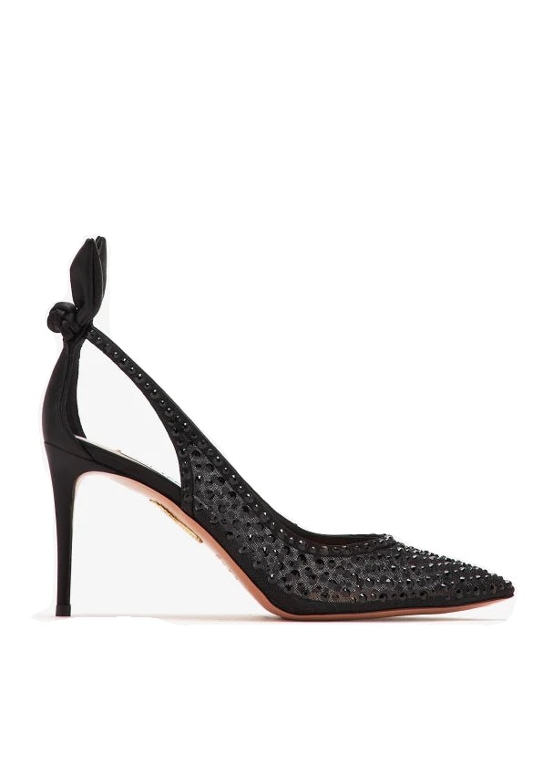 Aquazzura Bow Tie 105 Crystal Tulle Pointed-toe Flats