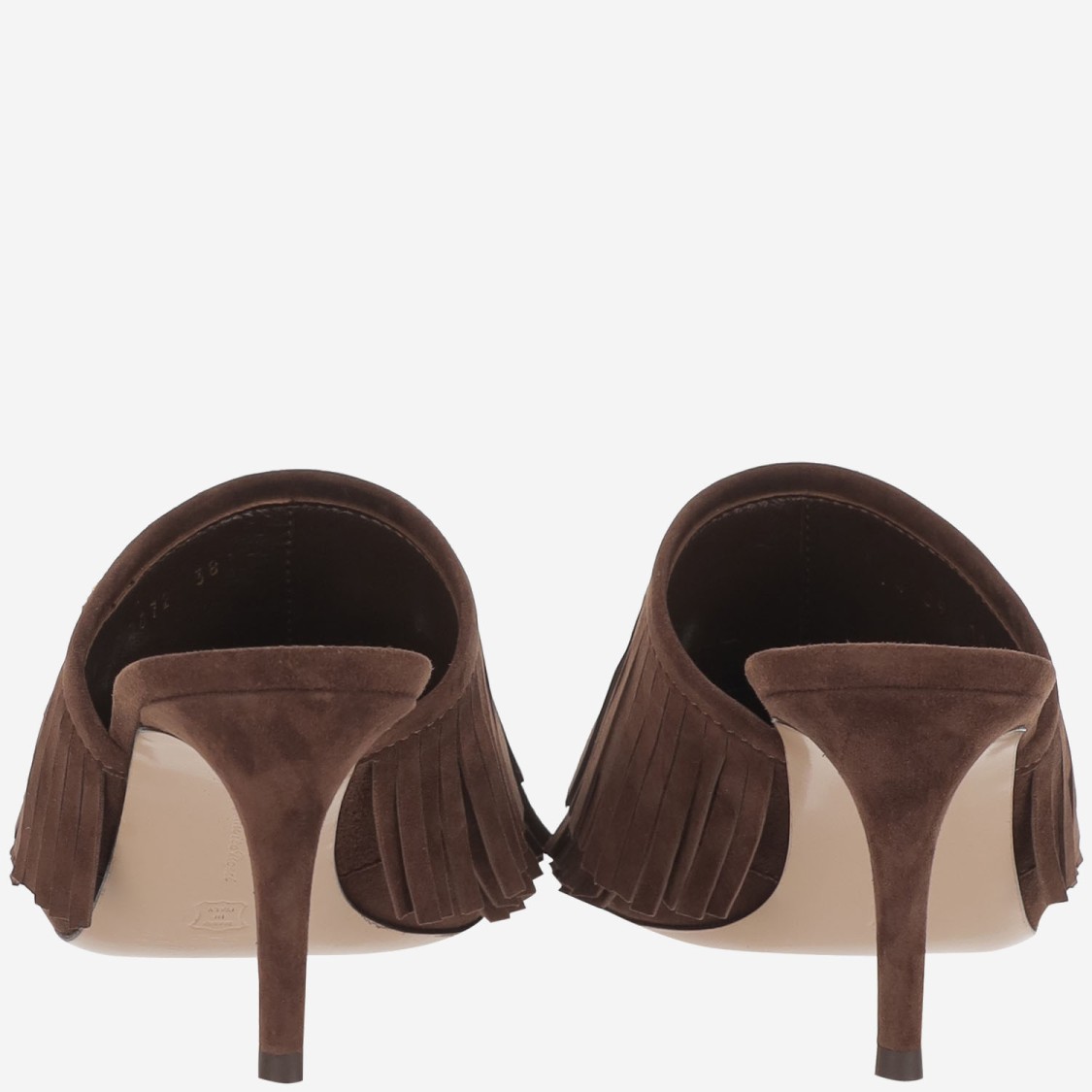 Gianvito Rossi Camoscio Fringe Mule Sandal In Brown