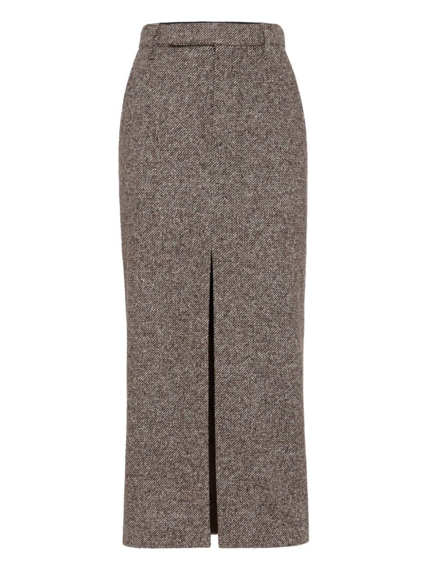 Brunello Cucinelli High-waisted Houndstooth Midi Skirt In Brown