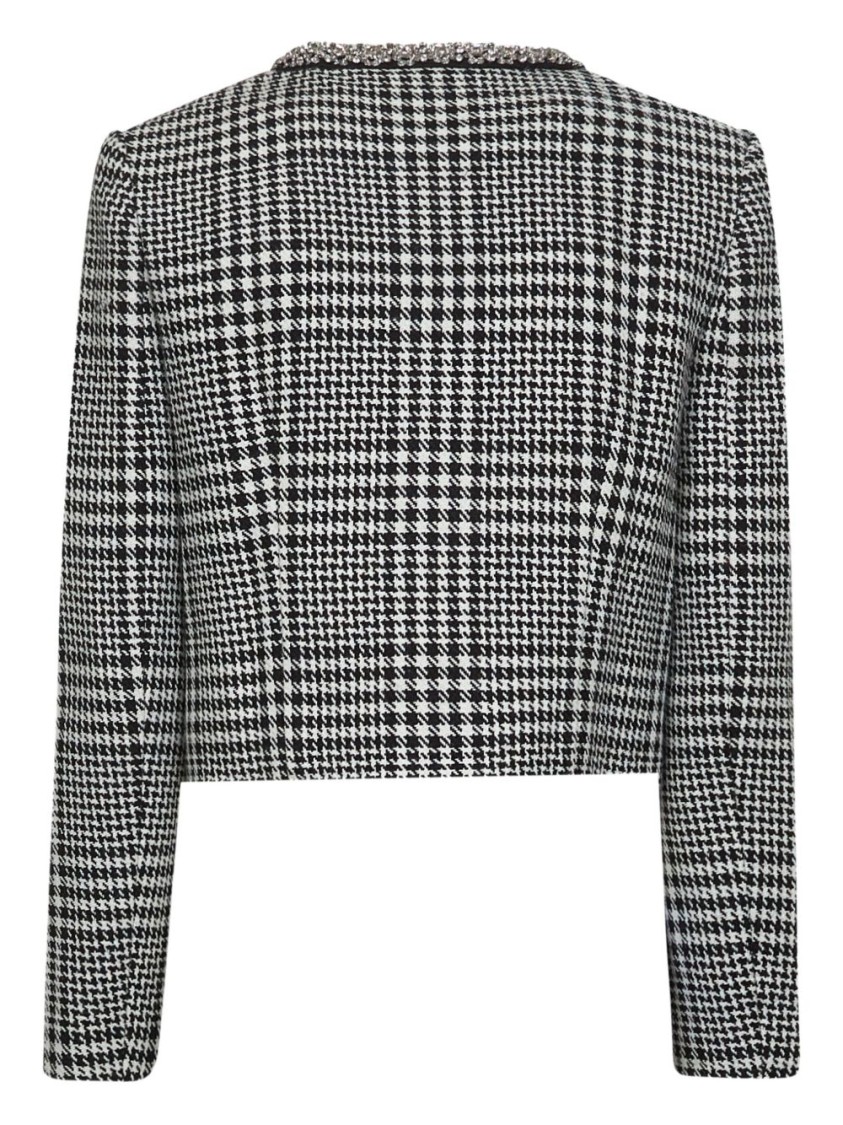 Self-portrait Cropped Houndstooth Jacket With Flap Chest Pockets In Black