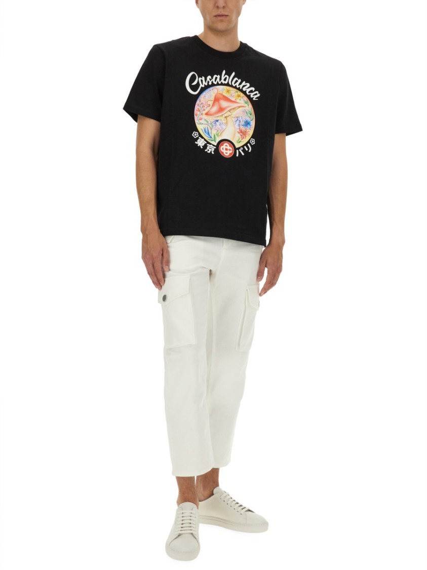 Casablanca Black Crewneck T-shirt With Logo On The Front In Cotton Man