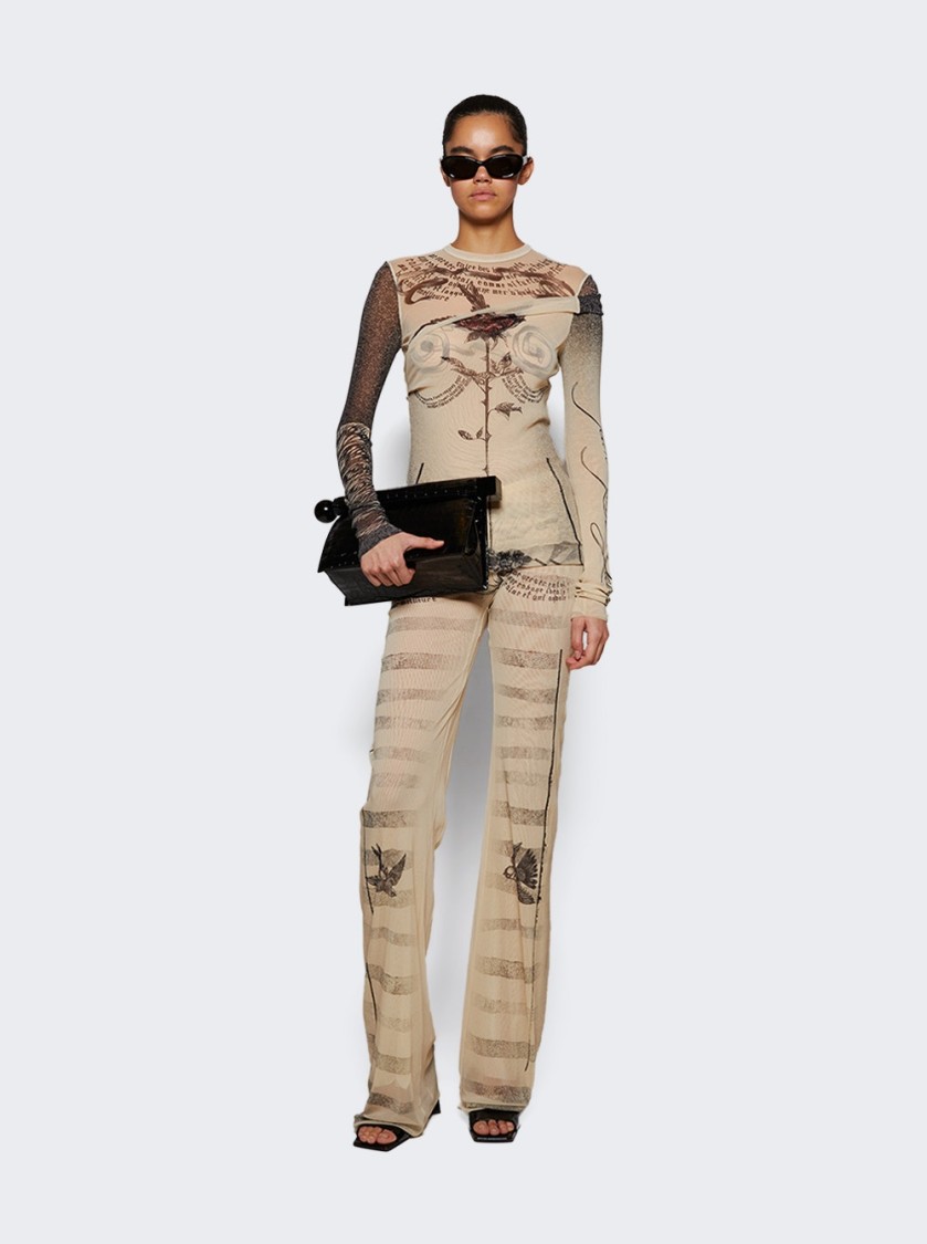 Shop Jean Paul Gaultier Double Layer Mesh Tattoo Rose In Neutrals