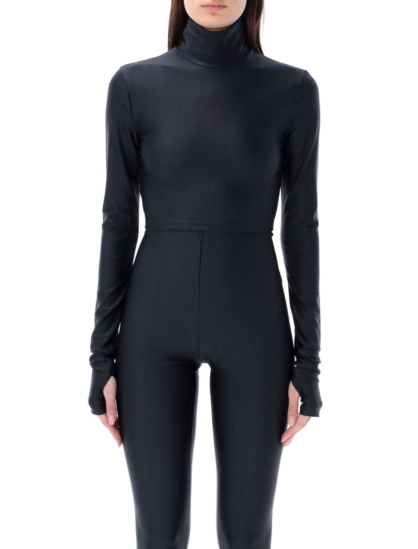 The Andamane High Neck Long Sleeve Open Back Bodysuit In Black