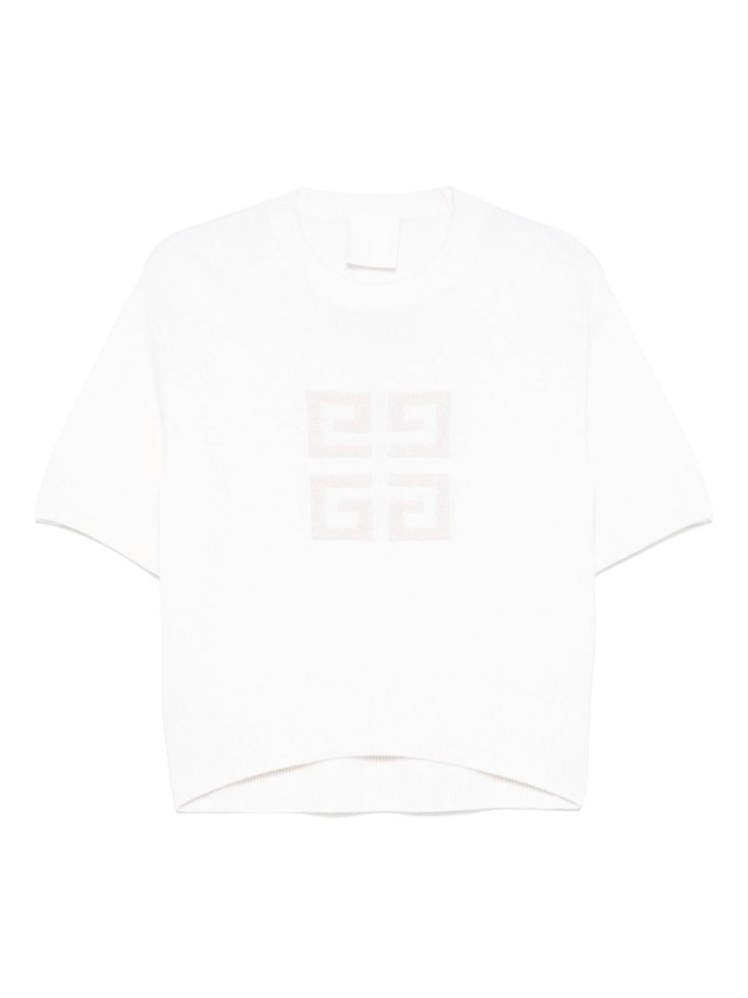Givenchy Cropped White Cashmere Sweatshirt With Embossed Logo