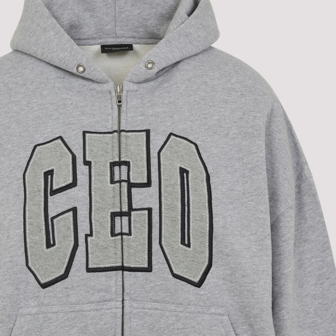Balenciaga Zip Front Hoodie With Contrast Logo And Ribbed Details In Gray