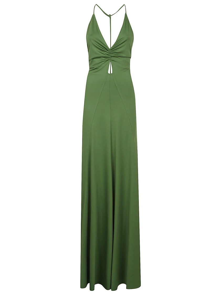 Shop Victoria Beckham V-neck Ruched Cami Gown In Green