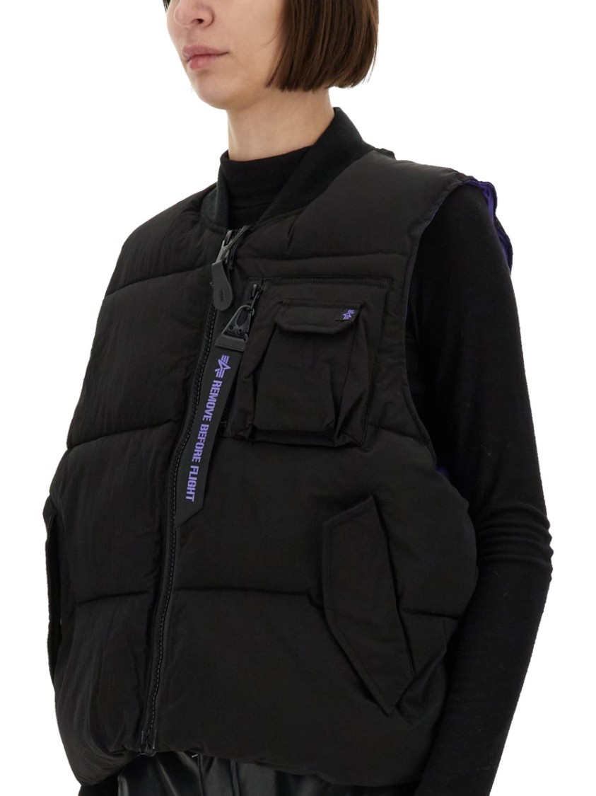 Shop Alpha Industries Puffy Sleeveless Vest With High Collar In Black