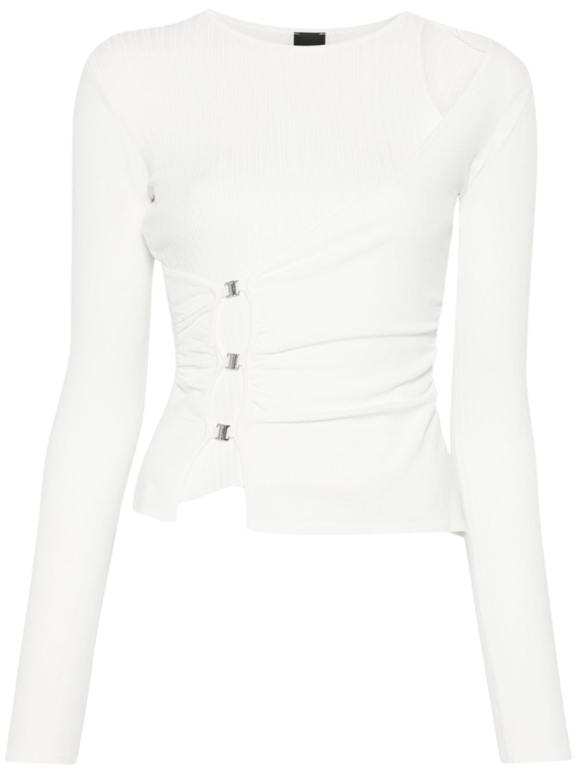 Shop Pinko Asymmetrical Long-sleeved Top With Gathered Front In White