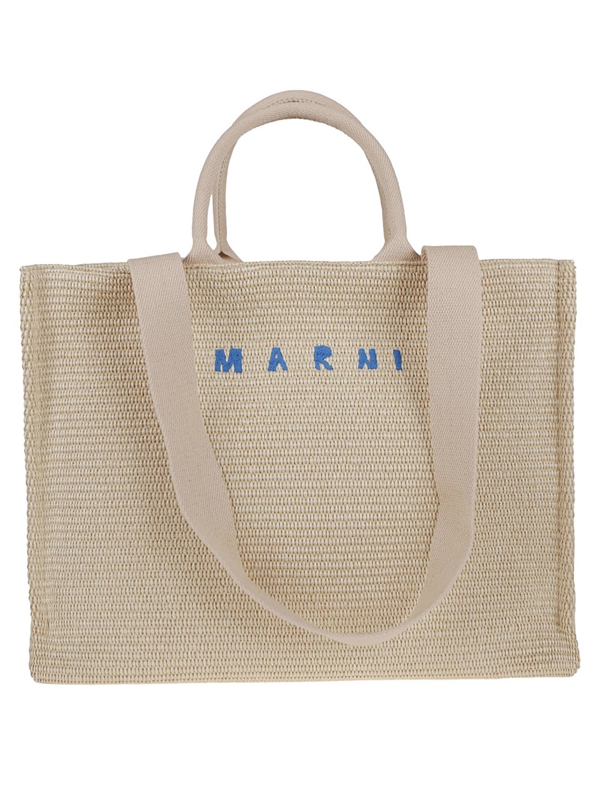 Marni Large East/West Tote Bag In Woven Raffia
