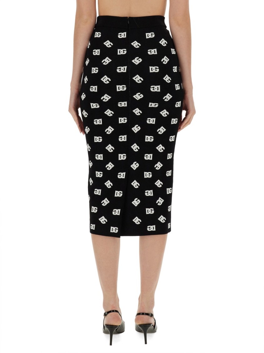 Dolce & Gabbana Chic Black Mambo Midi Skirt With White Pots In Black