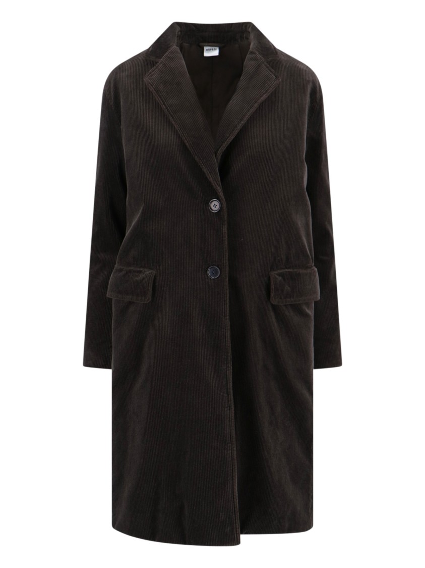 Aspesi Corduroy Flap Pockets Longline Notched Lapels In Brown