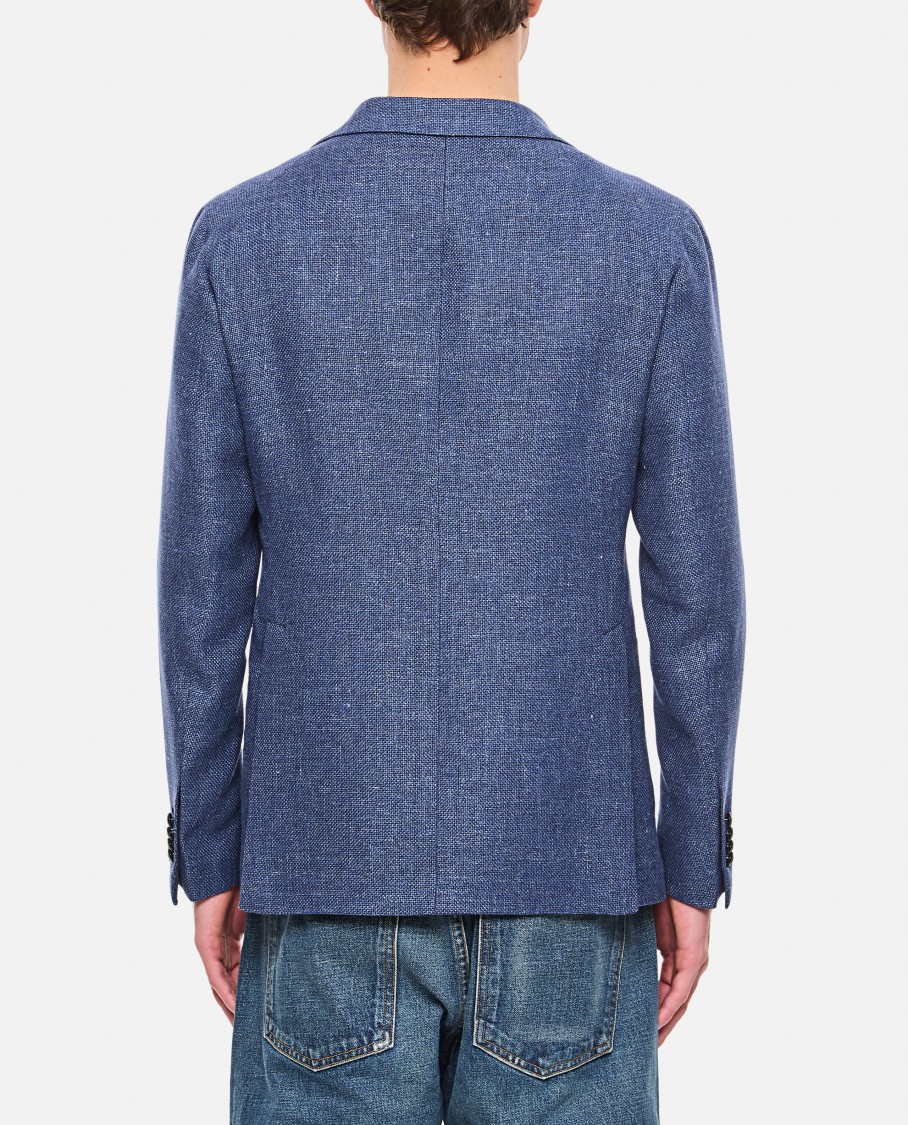 TAGLIATORE TAGLIATORE TAILORED LIGHT BLUE SINGLE-BREASTED JACKET WITH TEXTURED FINISH