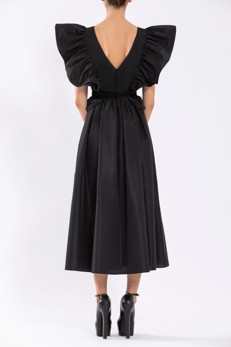 Saiid Kobeisy Taffeta Dress With Gathered Sleeves In Black