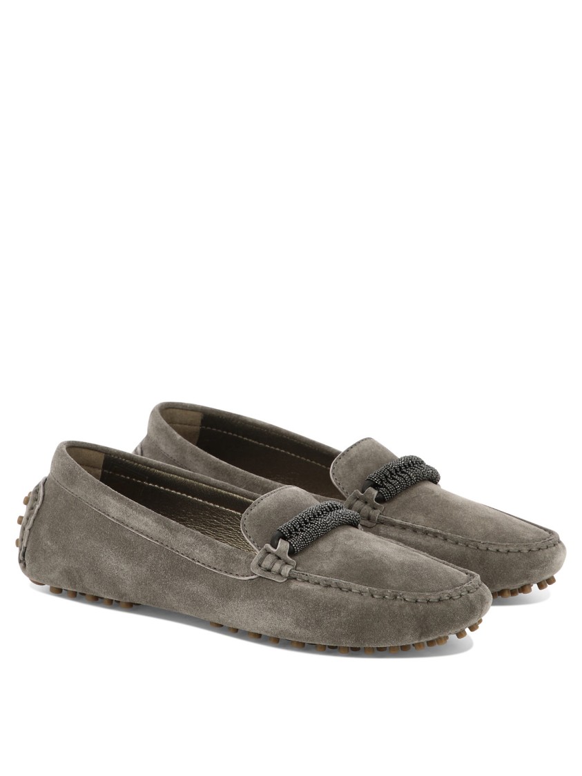 Brunello Cucinelli Suede Loafers With Decorative Front Element In Brown