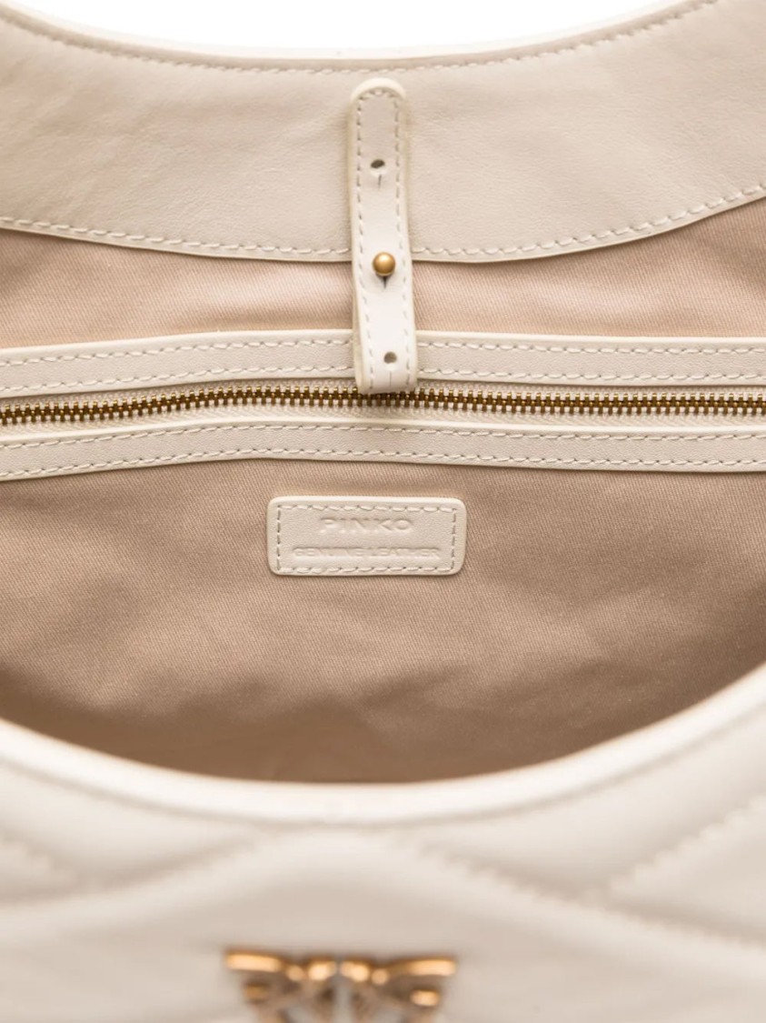 Pinko Quilted White Tote Bag With Chevron Pattern In Neutral