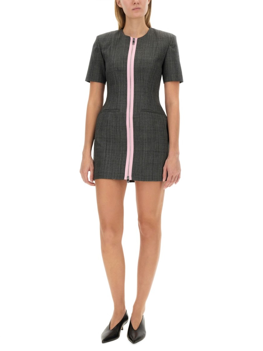 Shop Msgm Grey Virgin Wool Dress With Contrasting Front Zipper