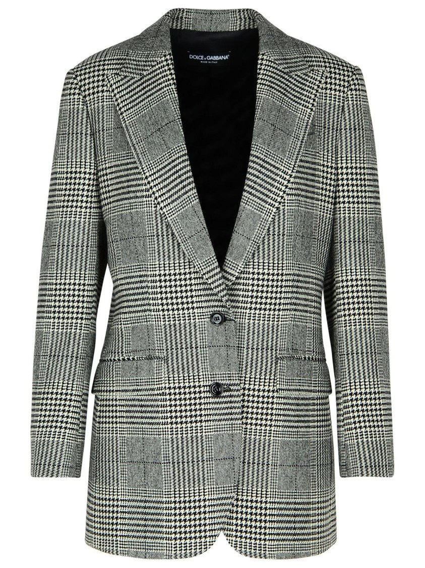 Dolce & Gabbana Grey Single-breasted Jacket With Peak Revers In Wool And Cashmere Woman