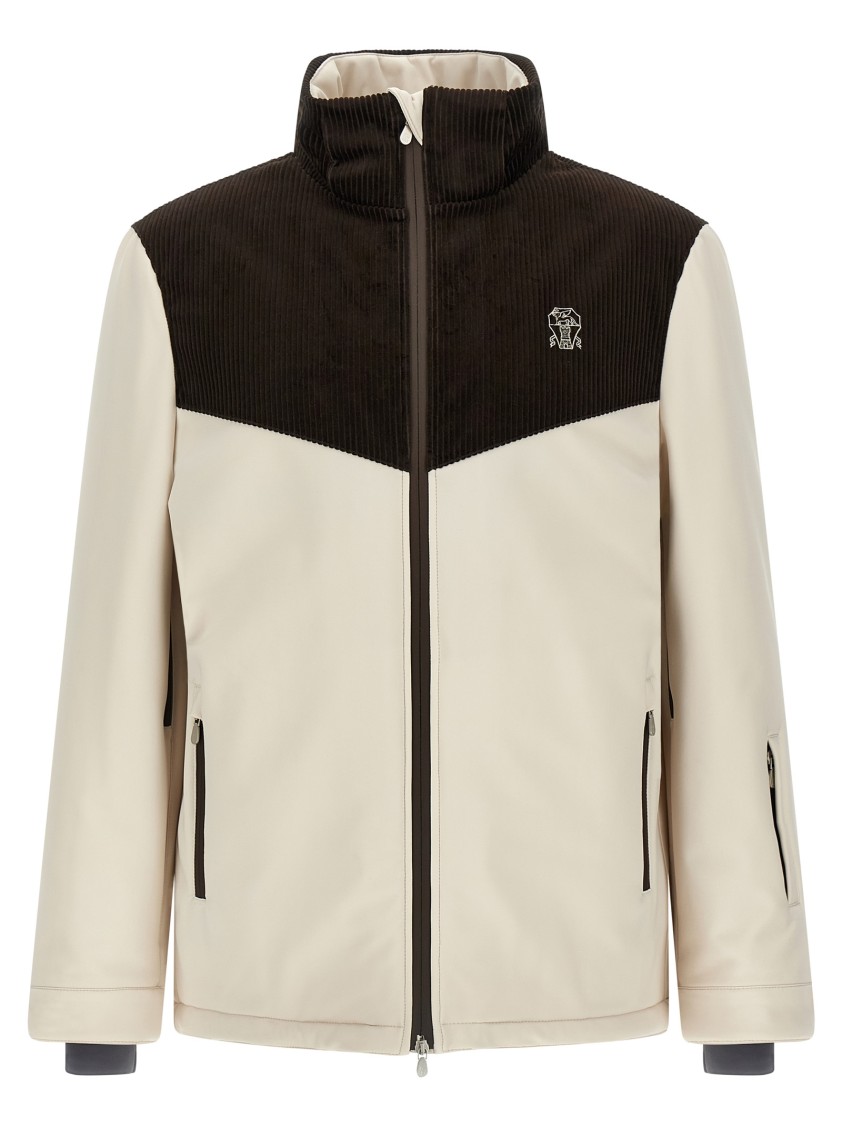 Brunello Cucinelli Corduroy Insert Ski Jacket Puffer Jackets Multicolor In Neutral