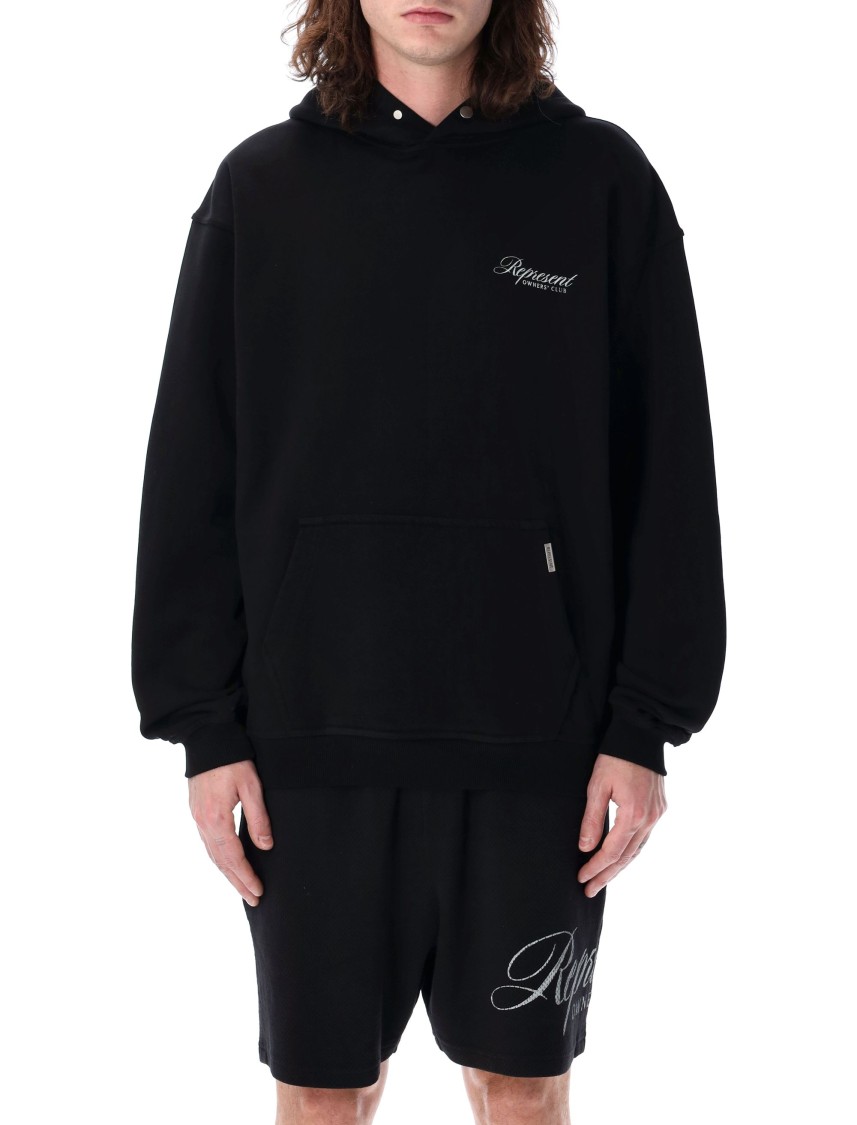 Represent Black Hoodie With Logo Lettering Detail On The Front And Maxi Logo Print On The Rear In Cotton Man In Black