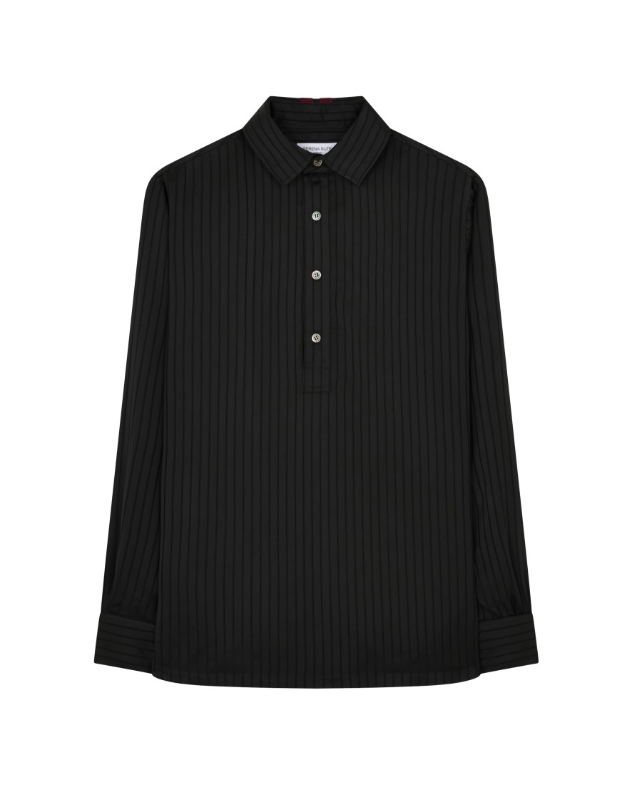 Serena Bute Satin Stripe George Shirt - Black In Black