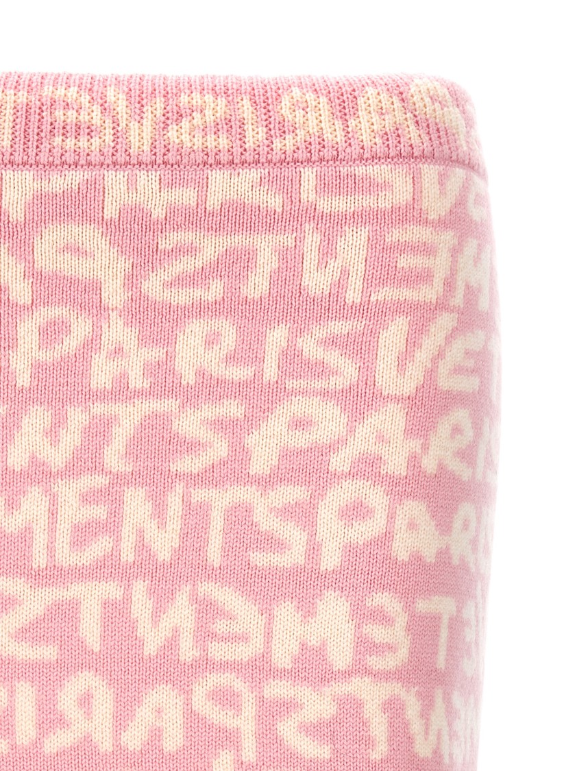 Vetements 'printed Monogram' Elastic Waistband Skirt With Frayed Hem In Pink