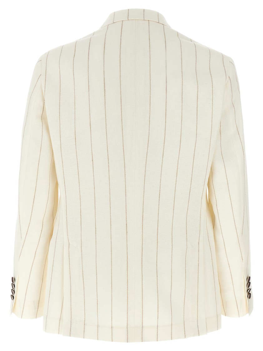 Brunello Cucinelli Pinstriped Deconstructed Blazer Beige