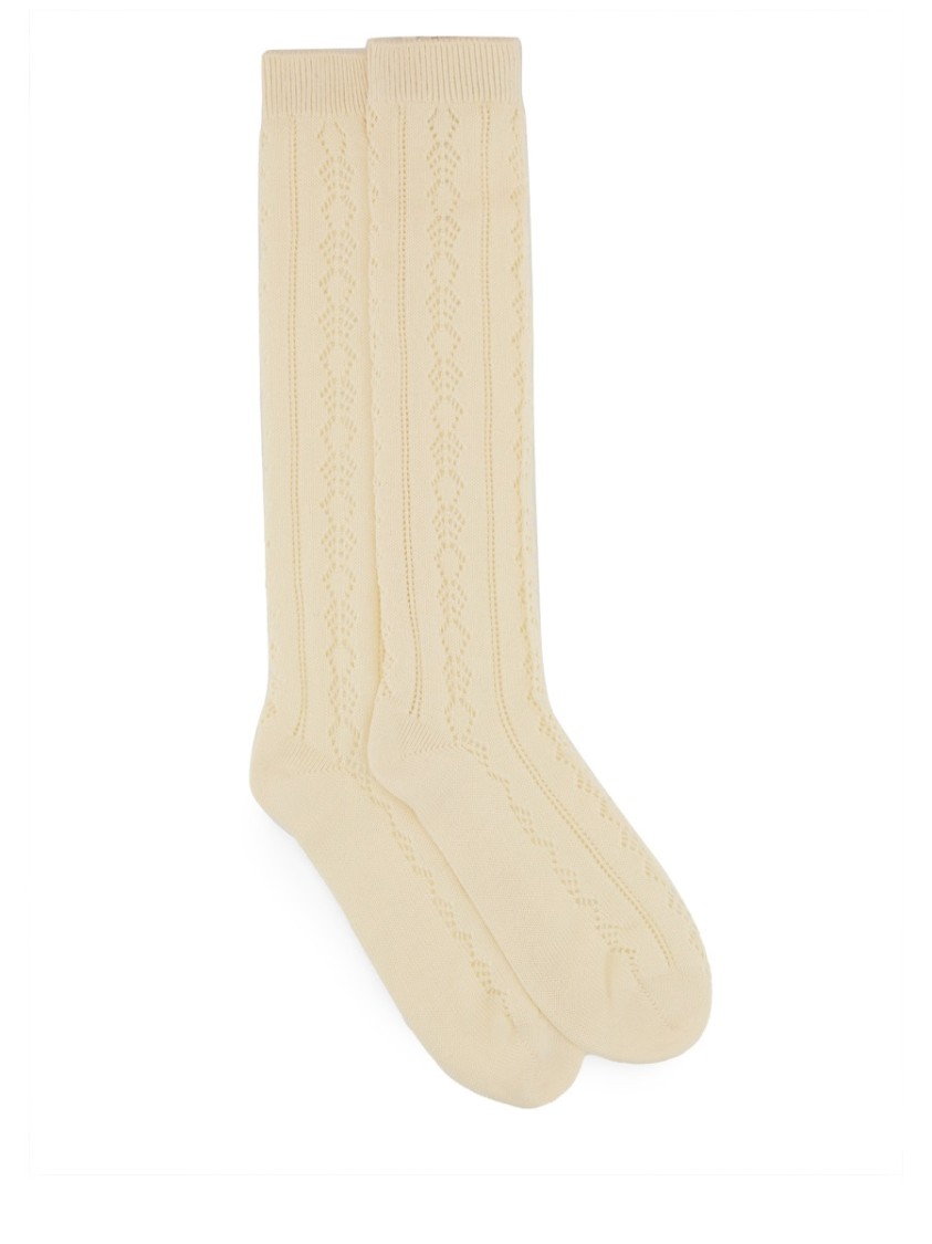Valentino Textured Knee-high Socks Crafted From Pure Cotton In Neutral