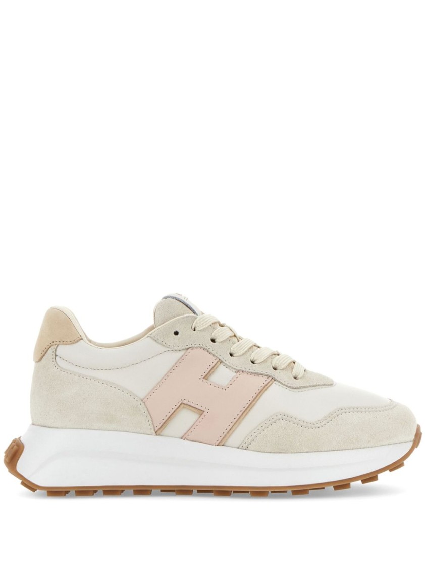 Hogan Leather Sneakers With Rubber Sole And Suede Accents In Pattern