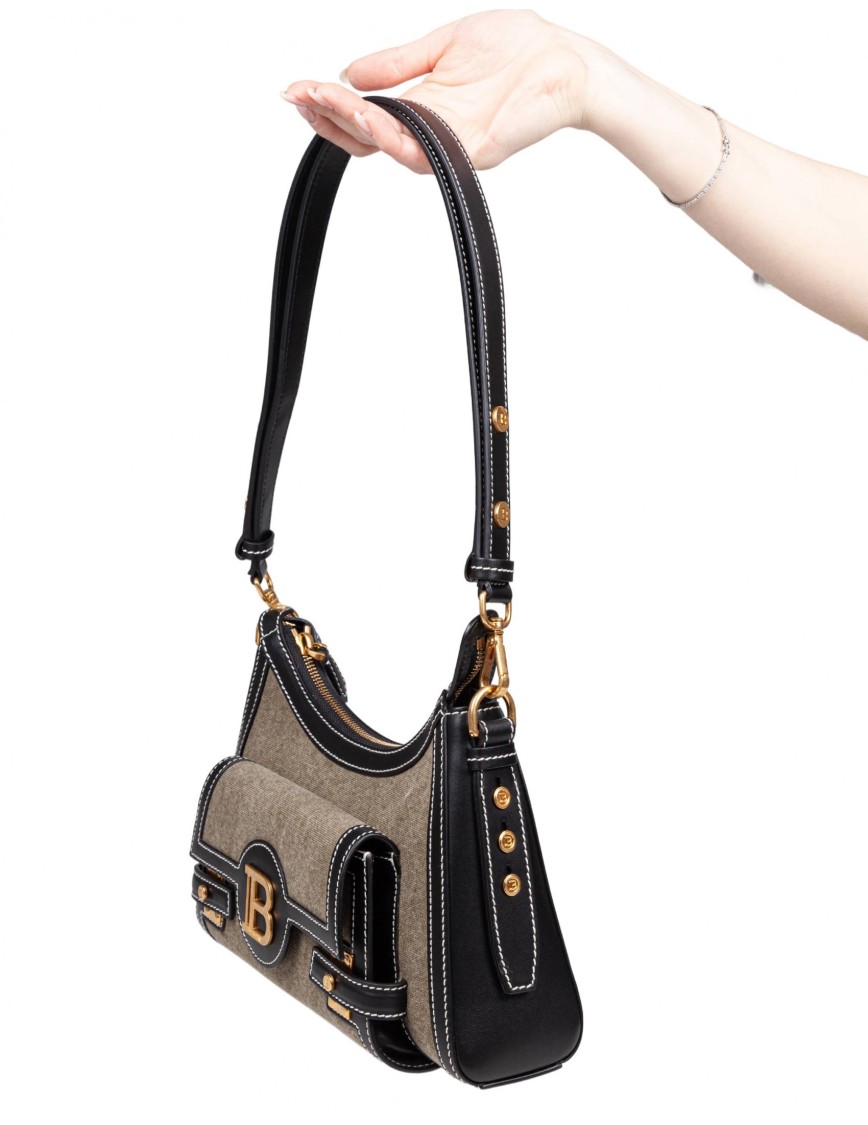 Balmain B-buzz Hobo Bag In Khaki In Brown