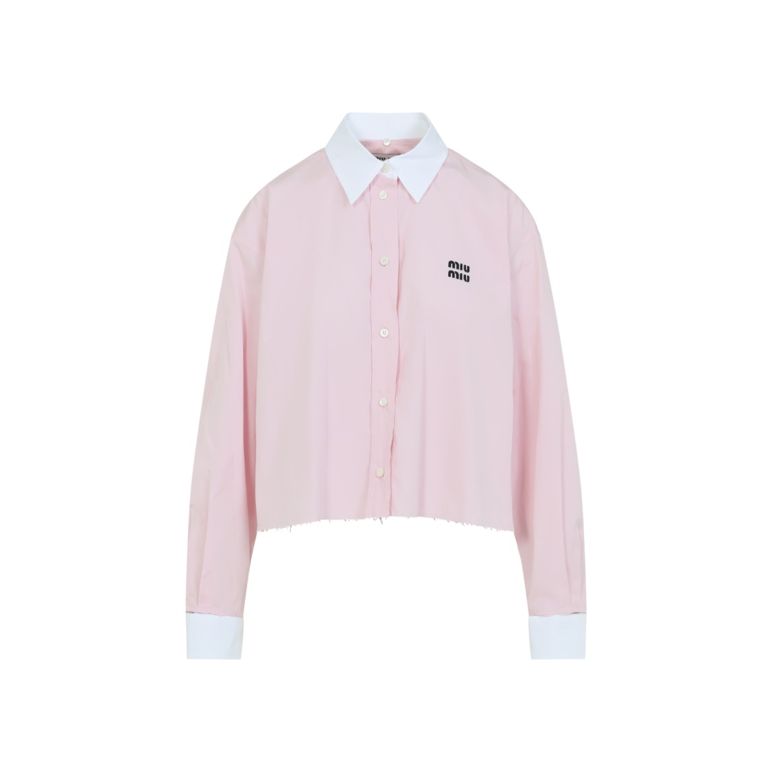 Miu Miu Cropped Button-up Shirt With Frayed Hem In White