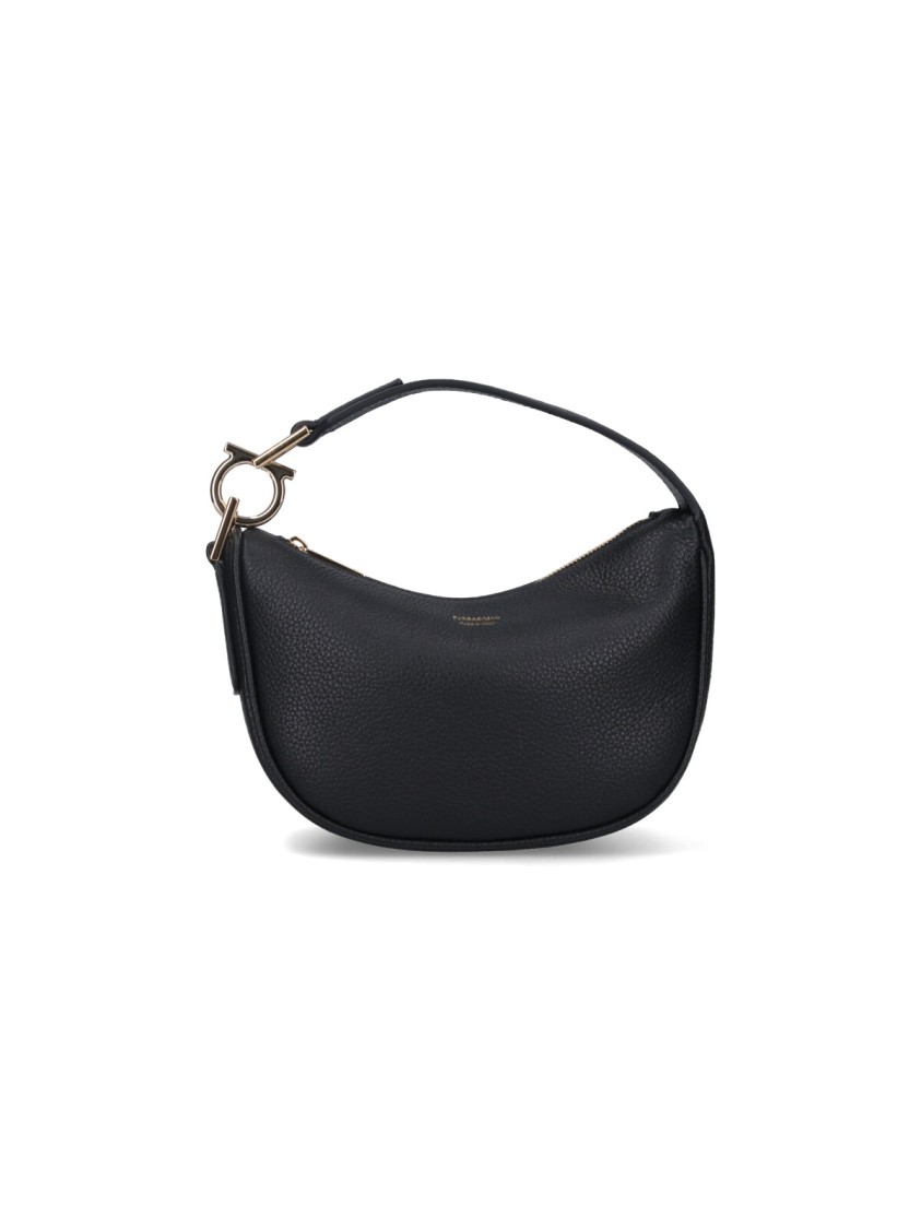 Ferragamo Mini Hobo Bag With Gold Gancini Accent In Black