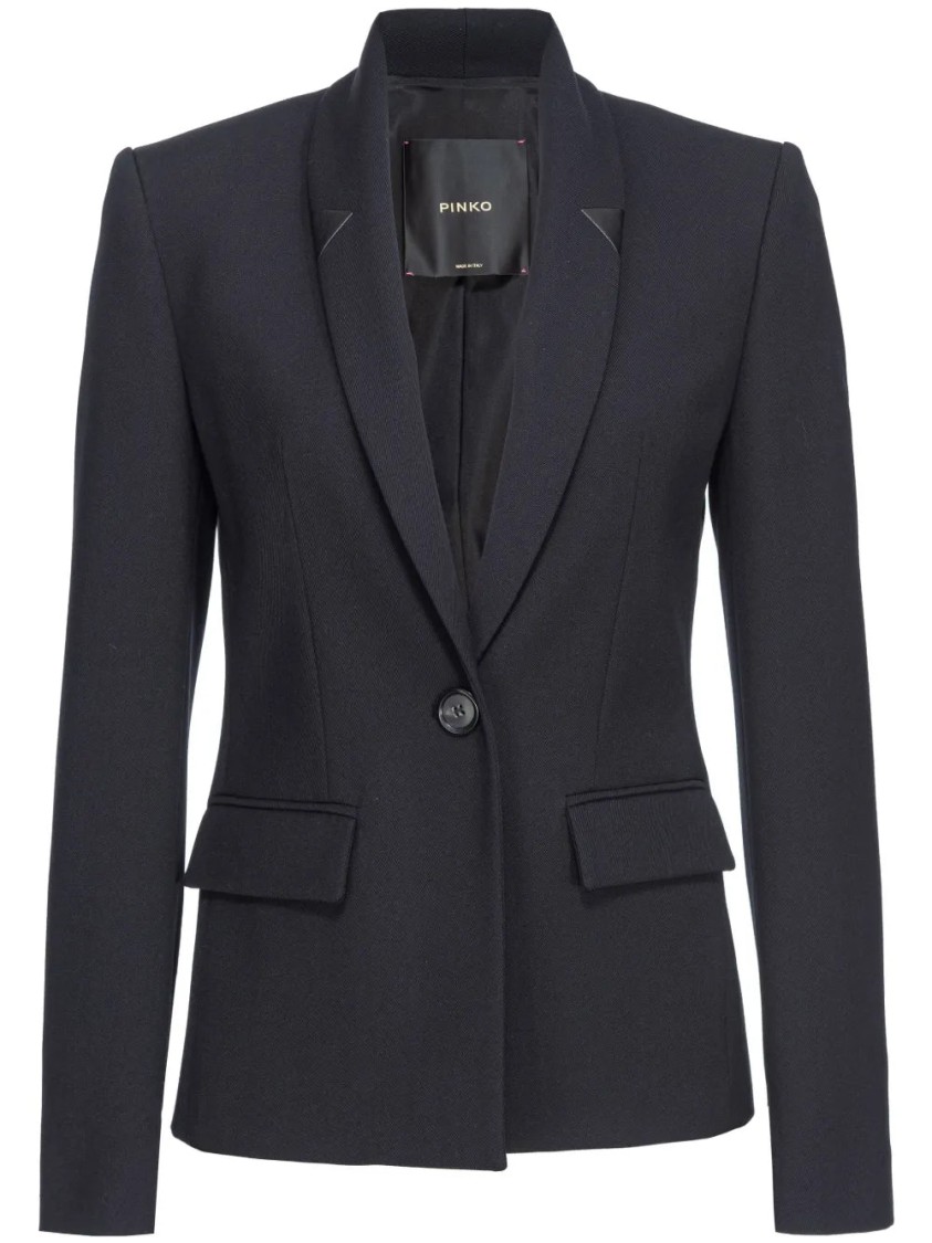 Pinko Blazer Droit Noir En Twill De Laine In Black