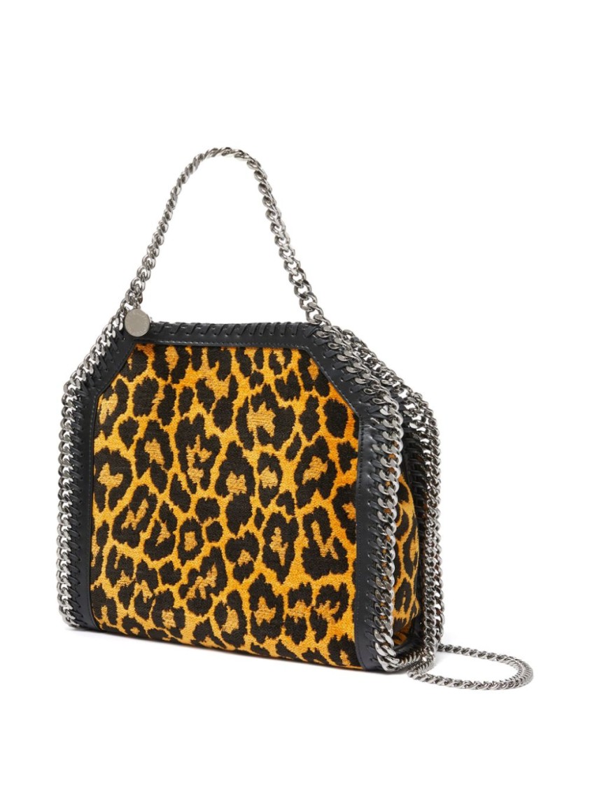 Stella Mccartney Mini Falabella Leopard Jacquard Crossbody Tote In Brown