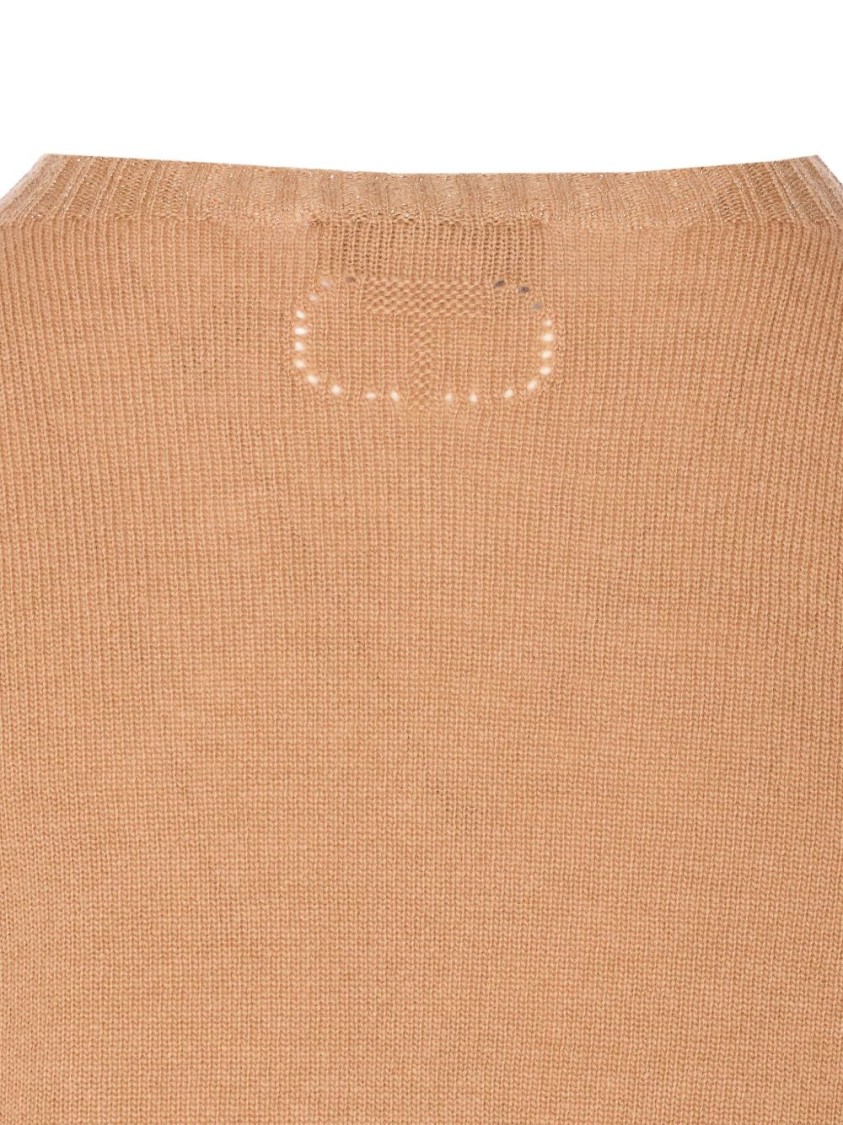 Twinset Twin-set Beige Crew Neck Sweater In Soft Wool-cashmere Blend In Pink