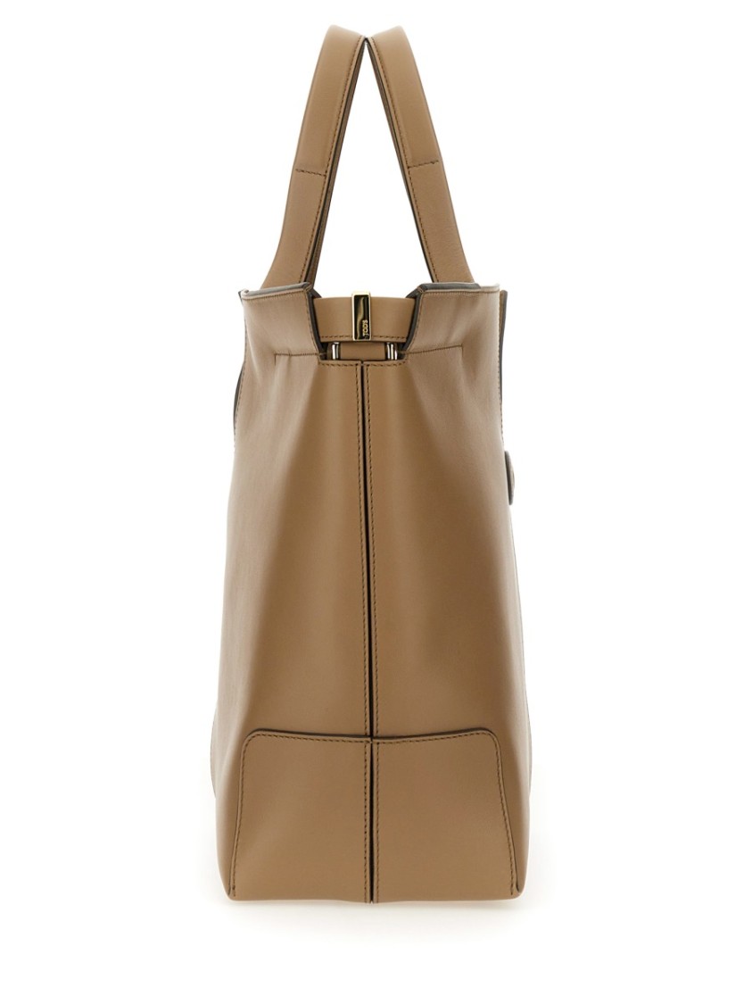 Tod's Structured Brown Calfskin Shoulder Bag In Brown
