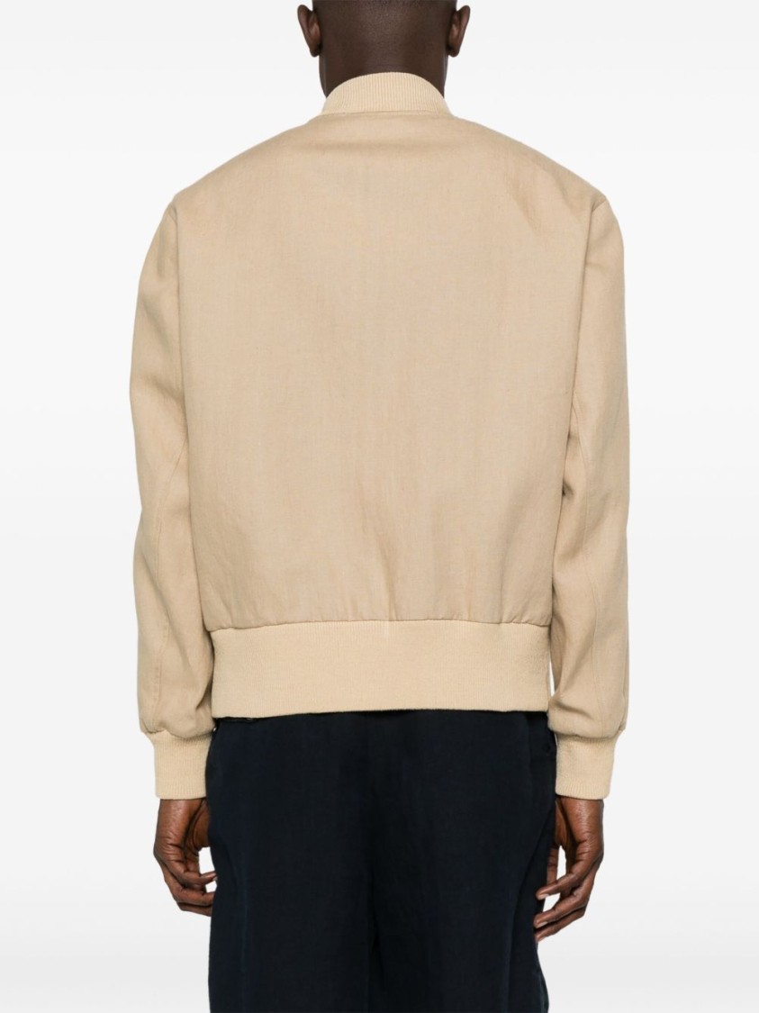 Lardini Ribbed Collar Jacket Side Pockets In Neutral