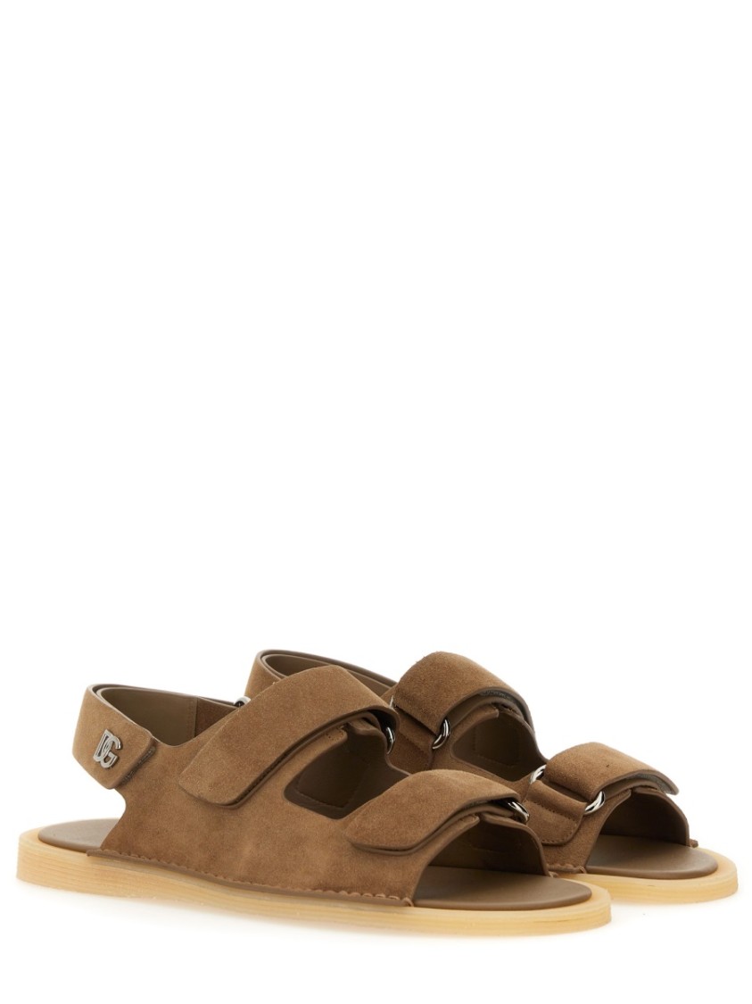Dolce & Gabbana Touch Strap Leather Sneaker For Men In Brown