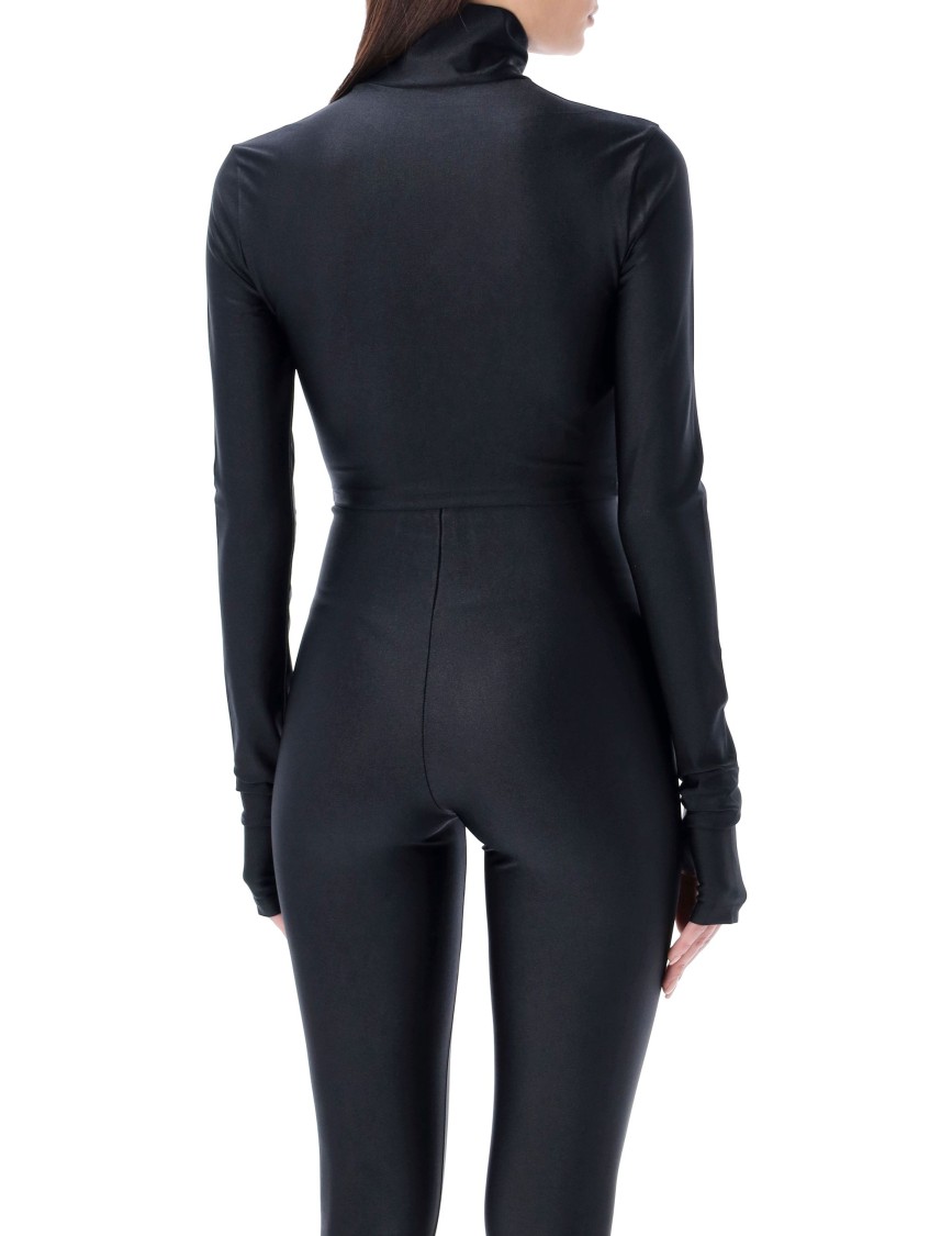 The Andamane High Neck Long Sleeve Open Back Bodysuit In Black