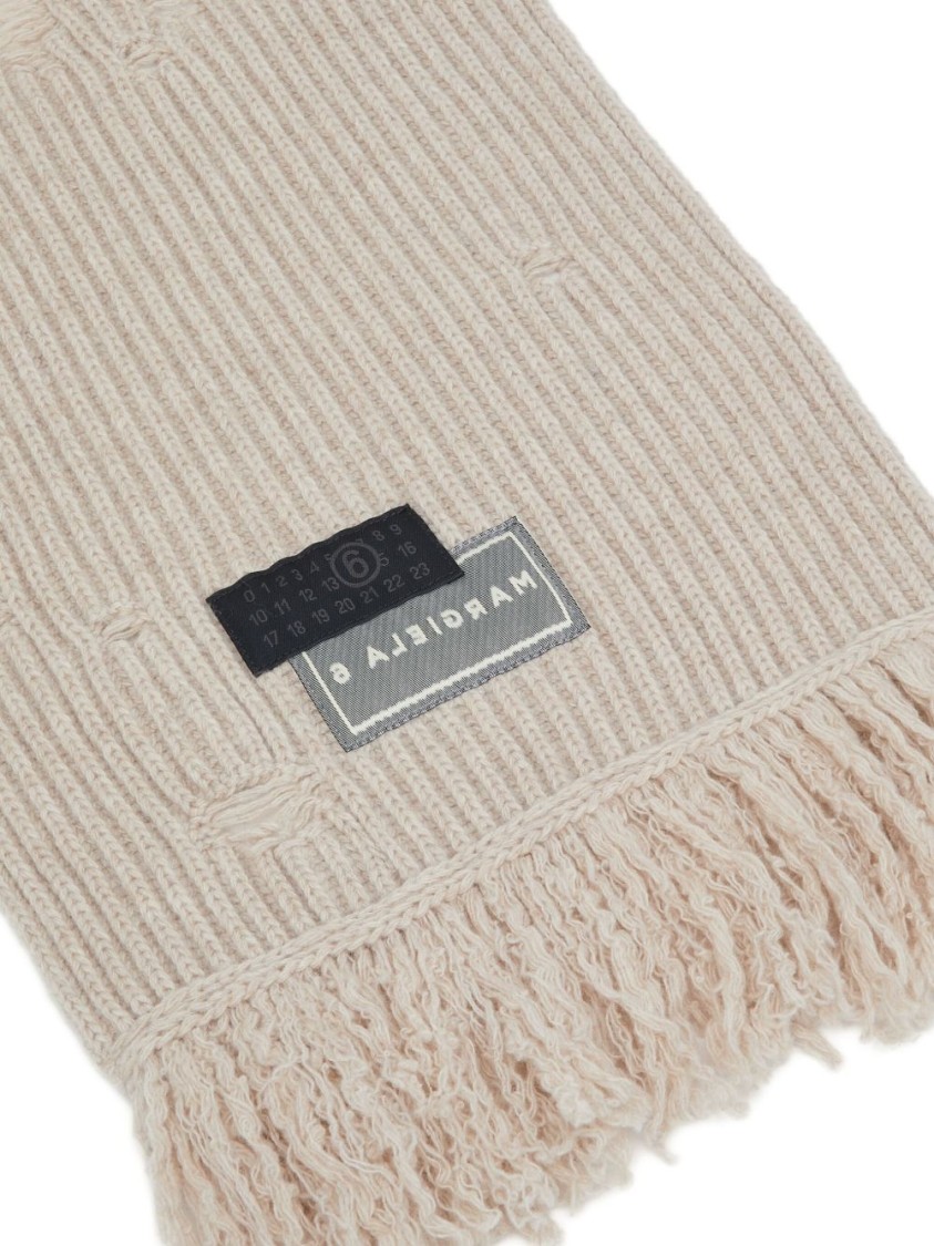Mm6 Maison Margiela Mm6 By Maison Margiela Ribbed Texture Scarf With Fringed Edges In Neutral