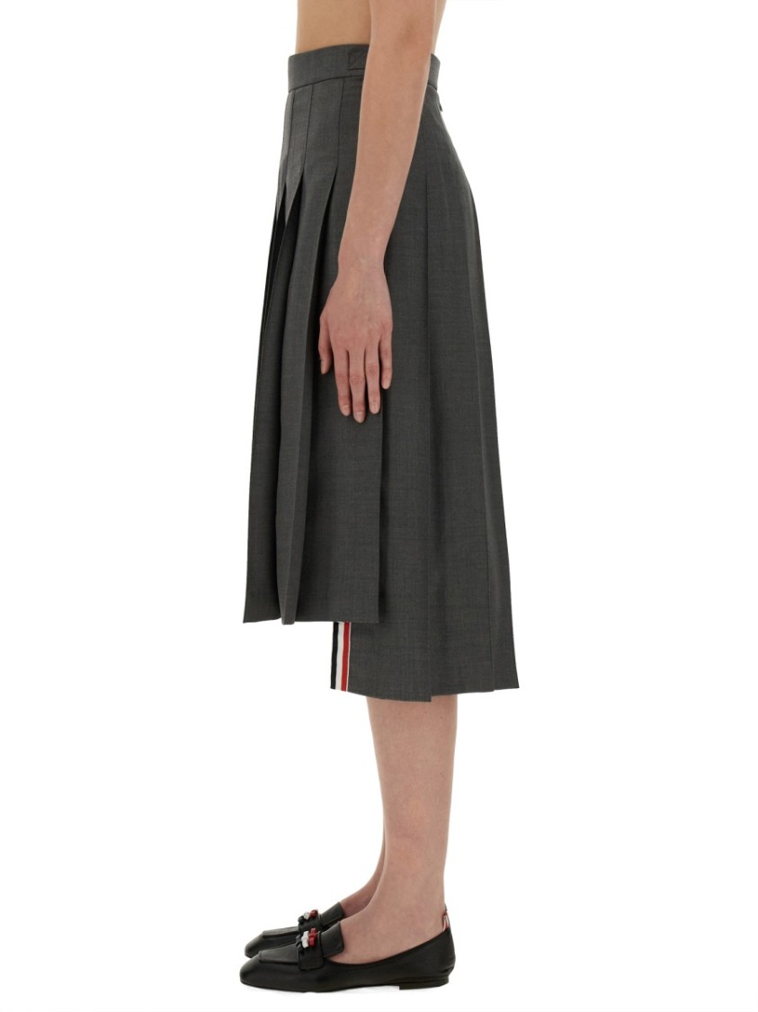 Shop Thom Browne Pleated Grey Midi Skirt With High-low Hem