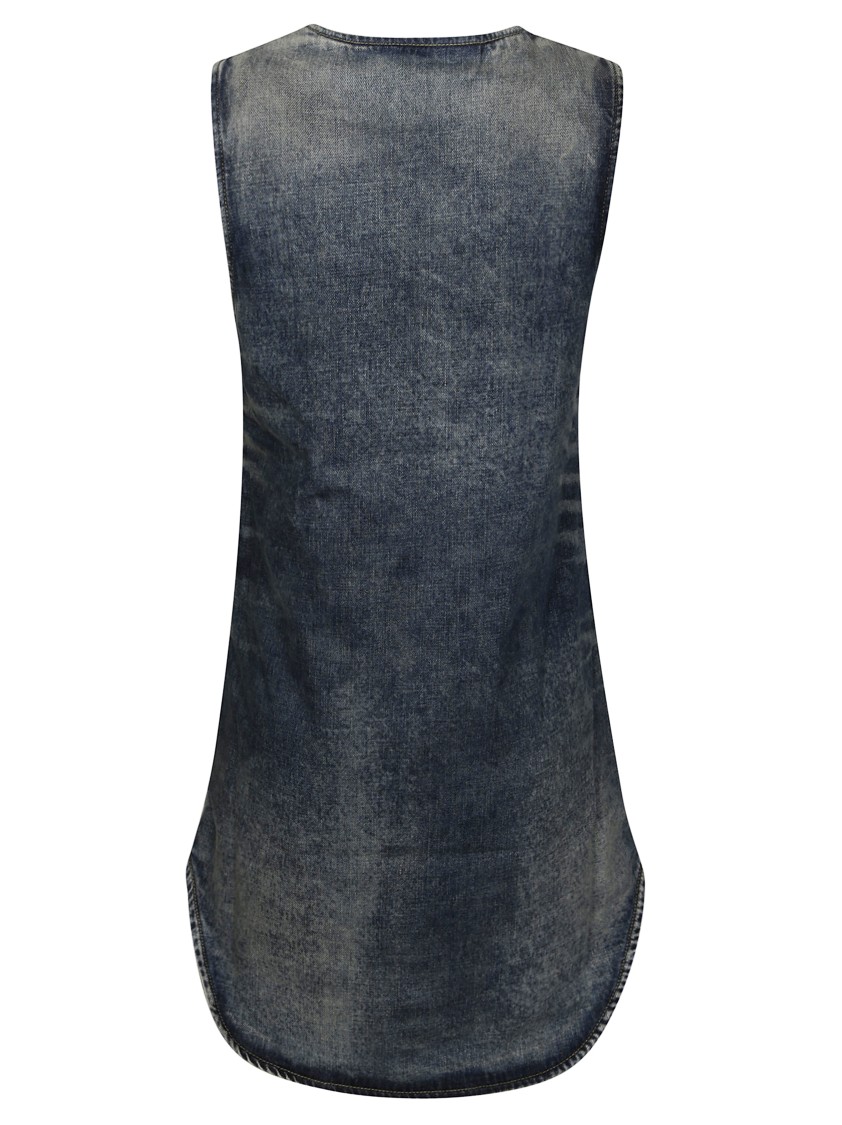 Diesel Sleeveless Denim Top With Deep V-neckline In Blue