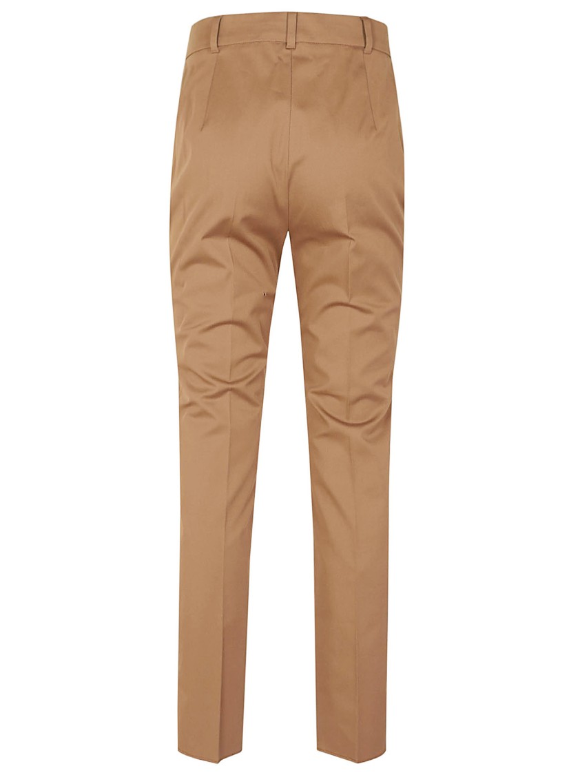 Max Mara Straight-leg Tailored Cotton Pants With Structured Waistband In Brown