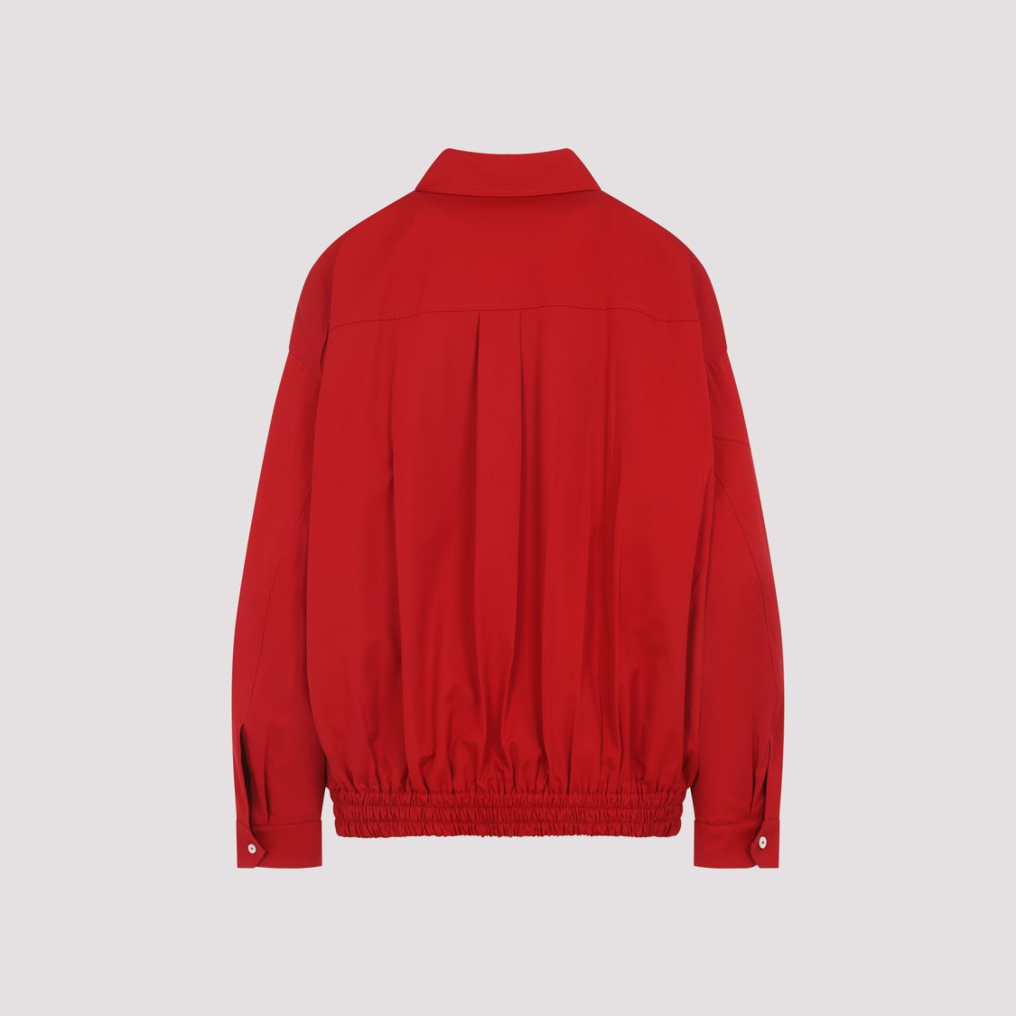 MIU MIU MIU MIU BUTTON-DOWN RED COTTON JACKET WITH EMBROIDERED LOGO