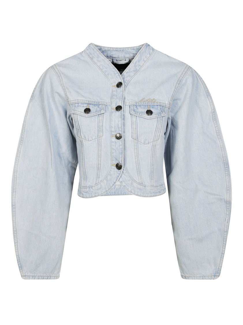 Rotate Birger Christensen Rotate Cropped Denim Jacket With Button-up Front In Blue