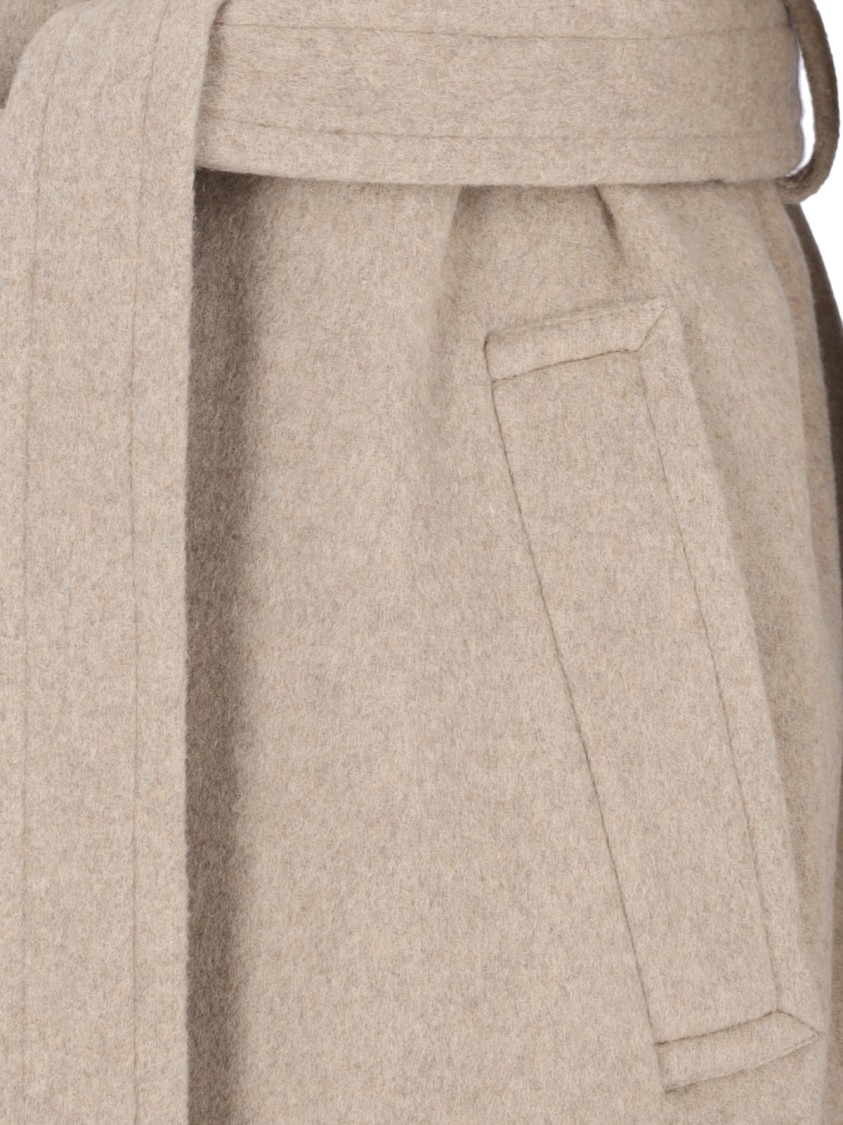 Mm6 Maison Margiela Belted Long Length Jacket With Back Seam In Neutrals