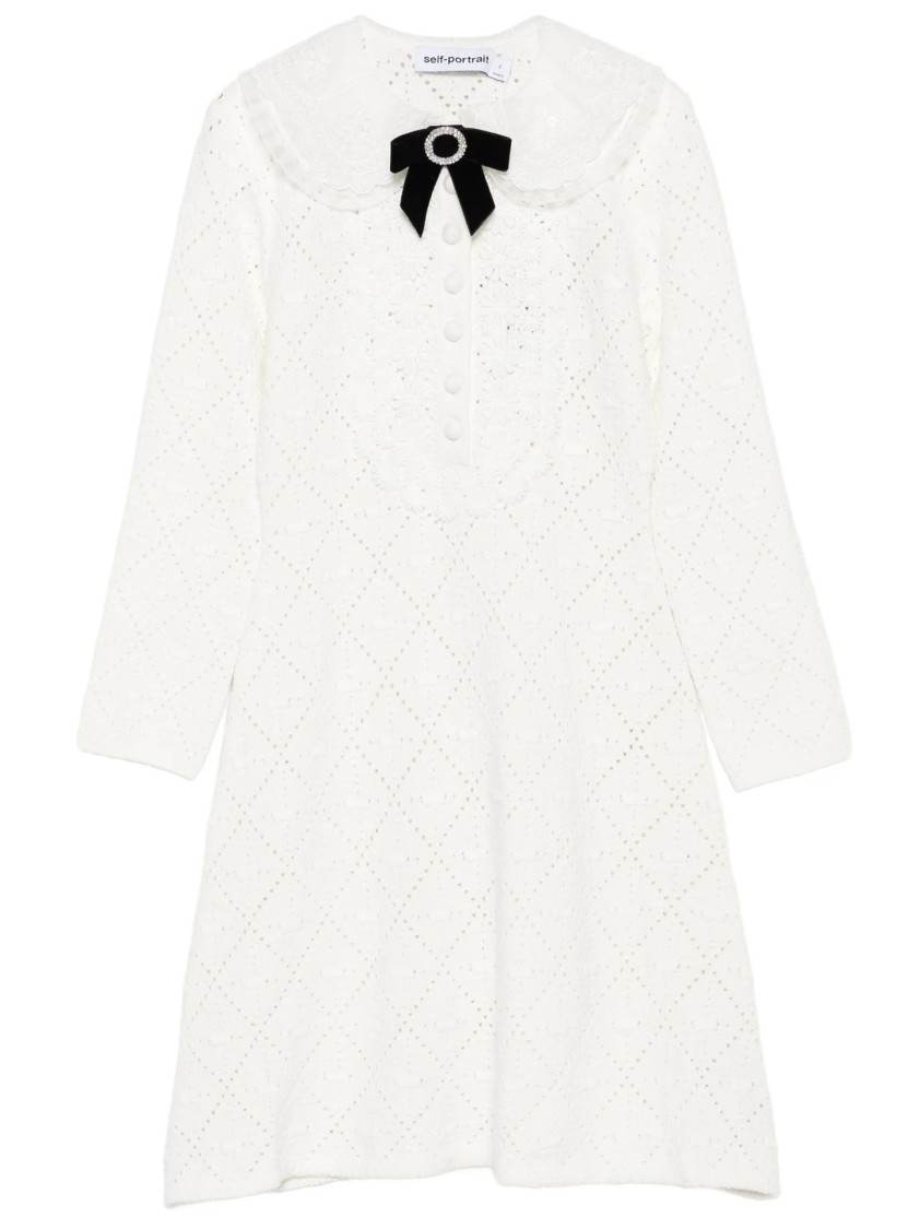 Self-portrait A-line Mini Dress With Velvet Bow In White