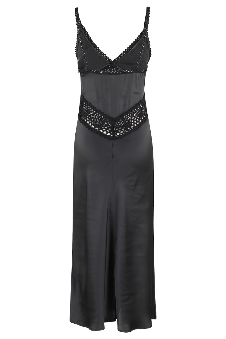 Semicouture Semi Couture Jacinta Satin Dress With Crochet Detailing In Black