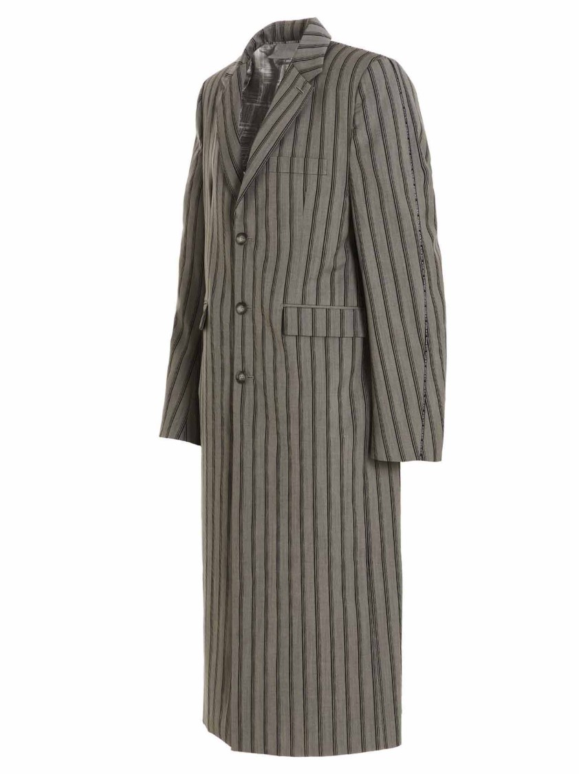 Vtmnts Striped Long Coat Chest Pocket In Gray
